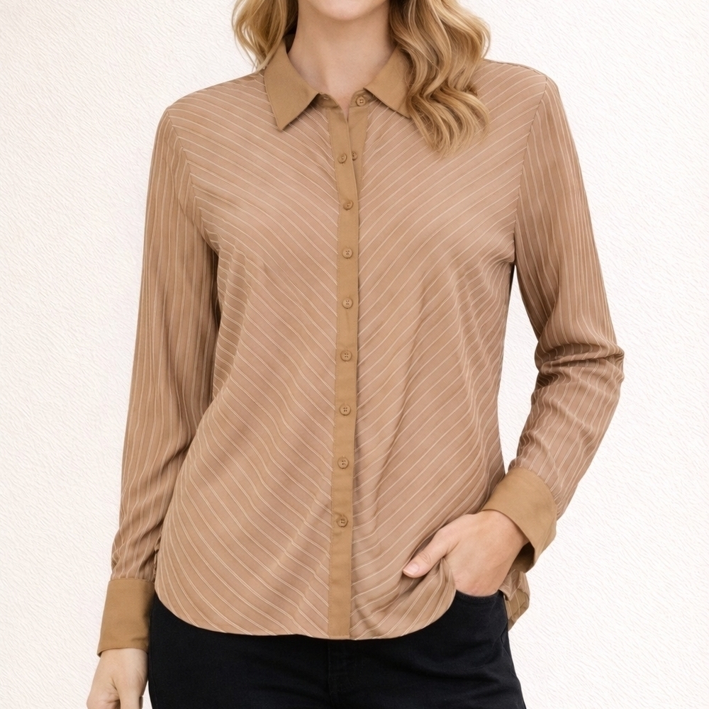 VTG MERONA Tan Vee Striped Button Down Shirt XL